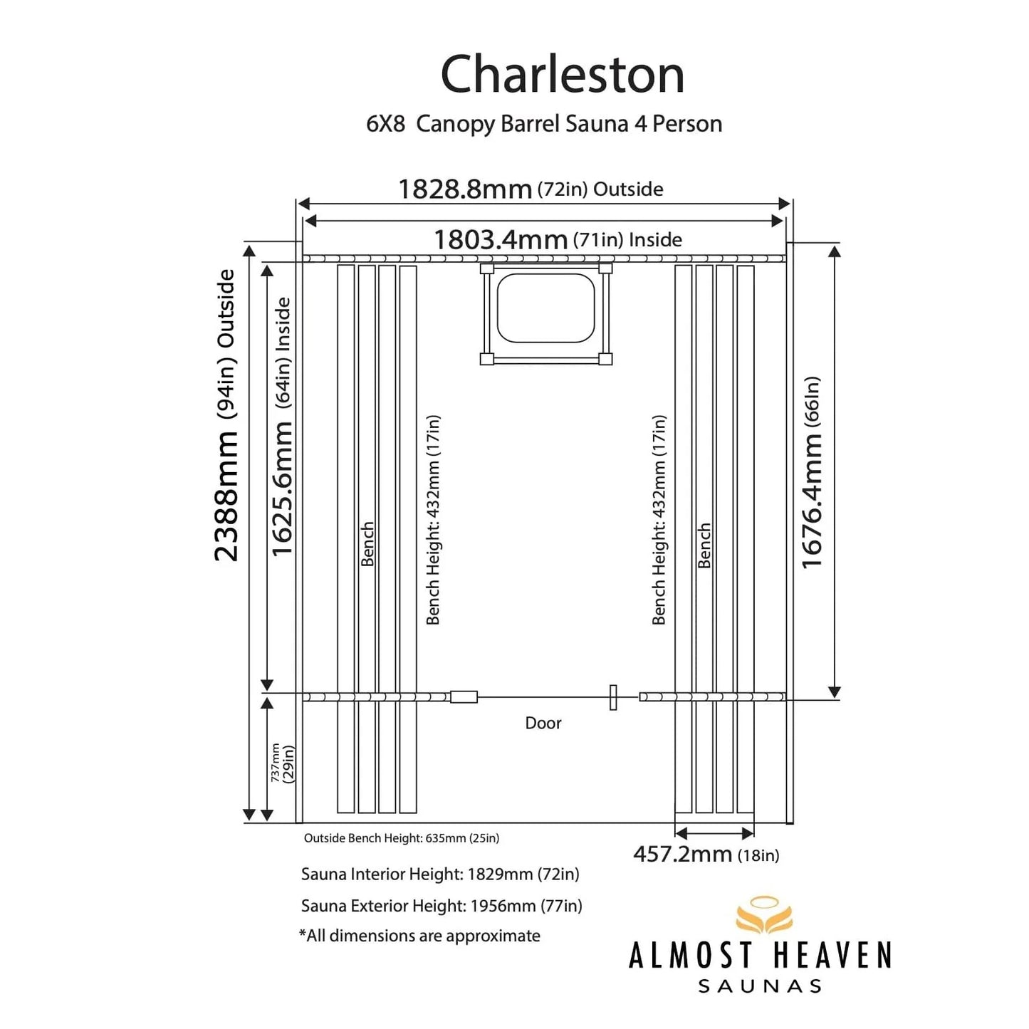 Almost Heaven Charleston Barrel Sauna – 4 Person with Porch