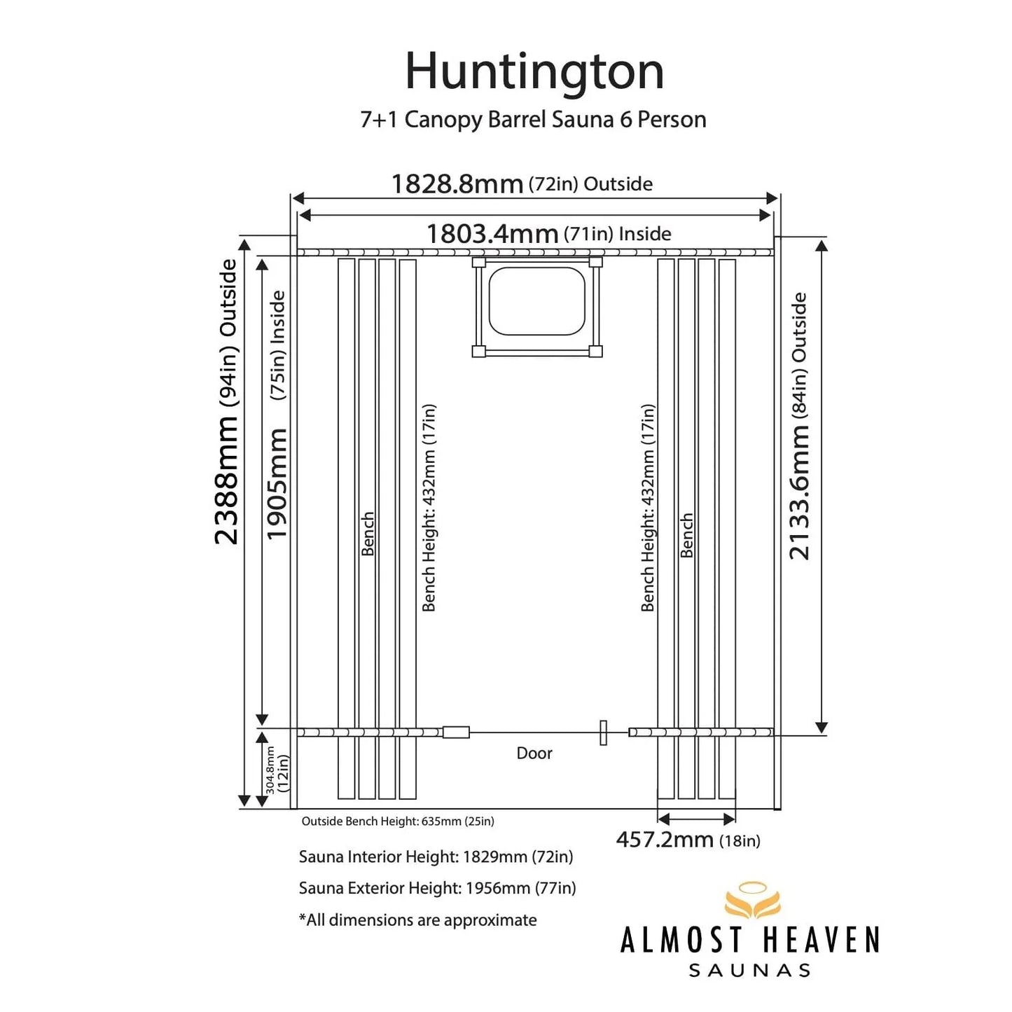 Almost Heaven Huntington Barrel Sauna – 4 to 6 Person