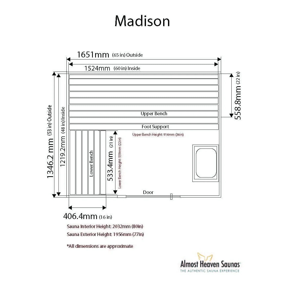 Almost Heaven Madison Indoor Sauna – 2 to 3 Person